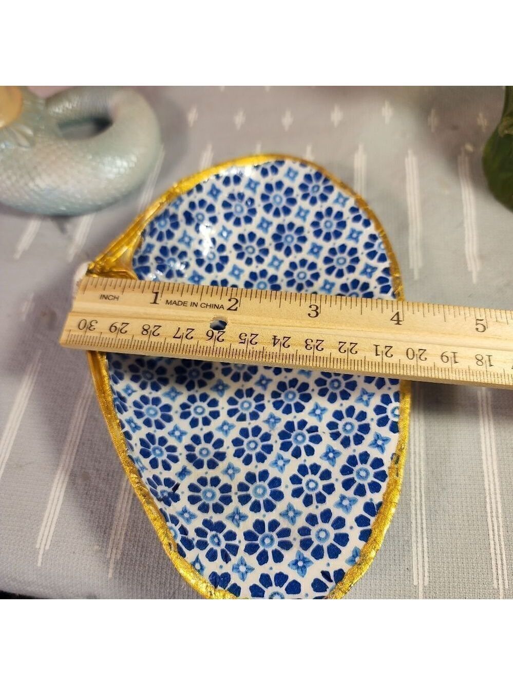 DECOUPAGE CLAM SHELL DECOUPAGE BLUE DESIGN TRINKET DISH - Picture 9 of 13